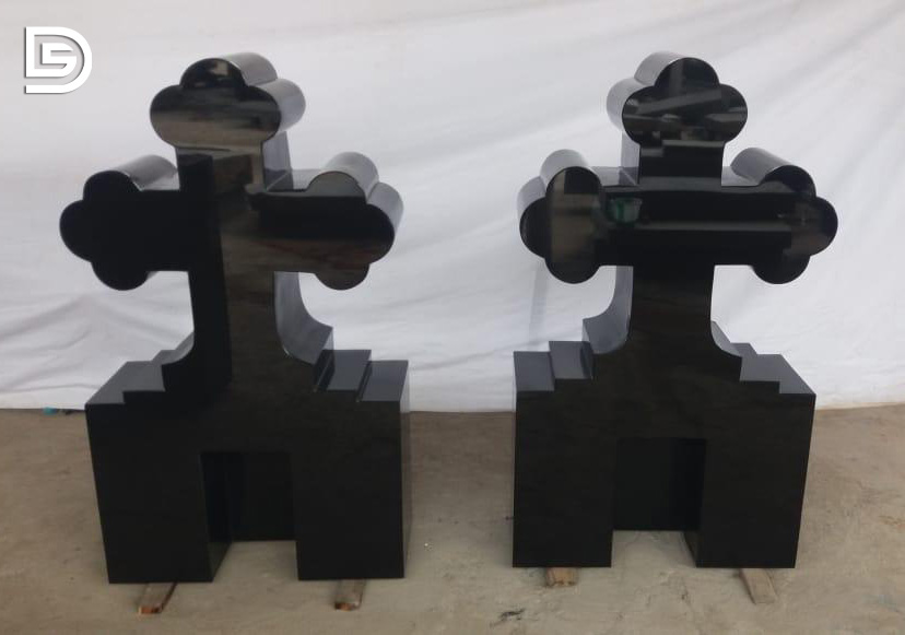 Cross Shaped Absolute Black Granite Monument 